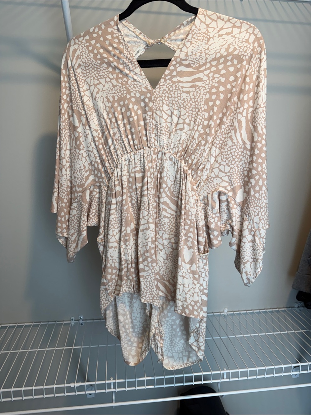 Women’s Cream & Tan Printed V-Neck Romper